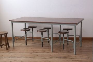 ラフジュ工房オリジナル 6脚格納スツール付きテーブル