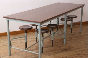 ラフジュ工房オリジナル 8脚格納スツール付きテーブル