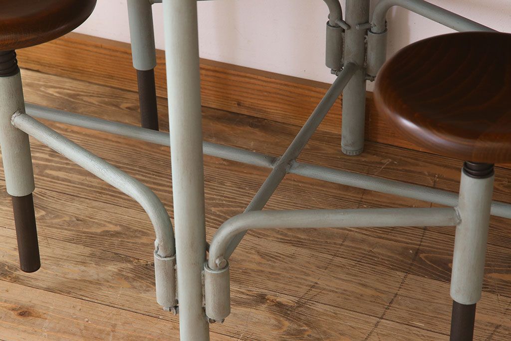 ラフジュ工房オリジナル 8脚格納スツール付きテーブル