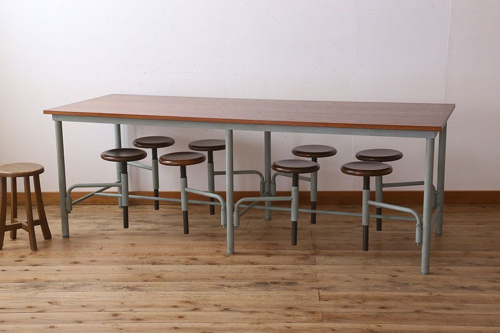 ラフジュ工房オリジナル 8脚格納スツール付きテーブル