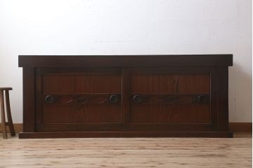 アンティーク家具　和モダン　鏡板欅材!六尺　明治期の水屋箪笥ローボード(テレビ台、キャビネット、収納棚)