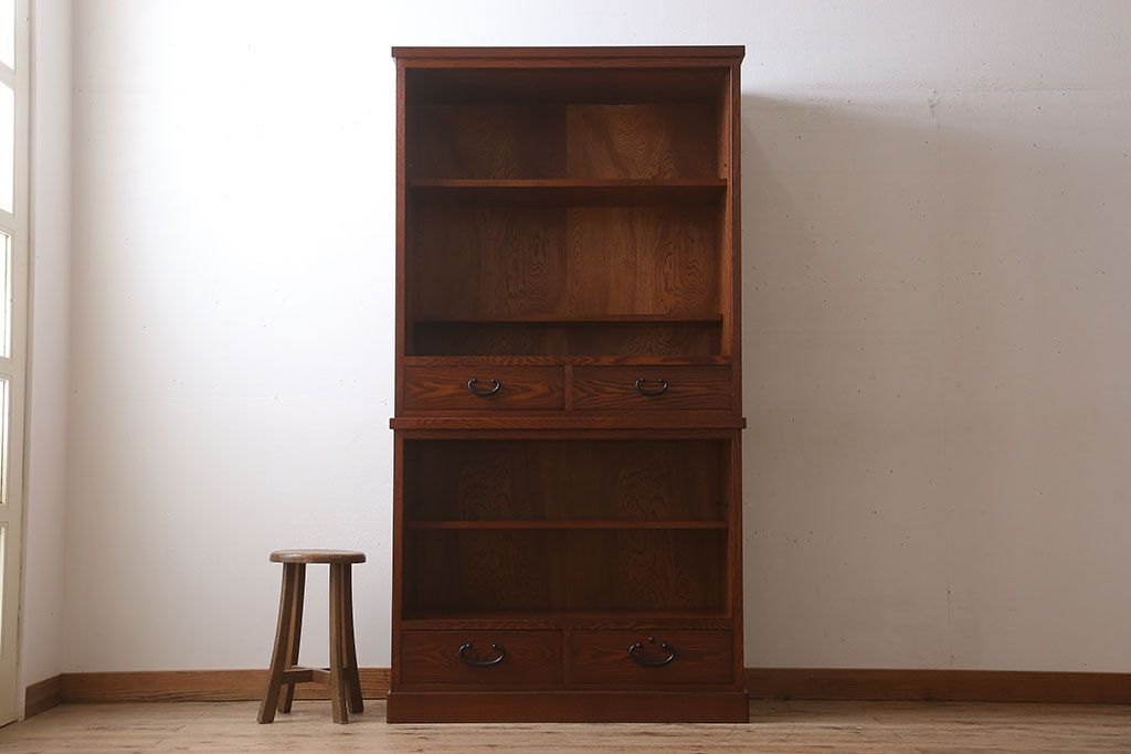 中古　タモ材製　民芸家具　高級品　2段重ね食器棚(定価38万8千円)