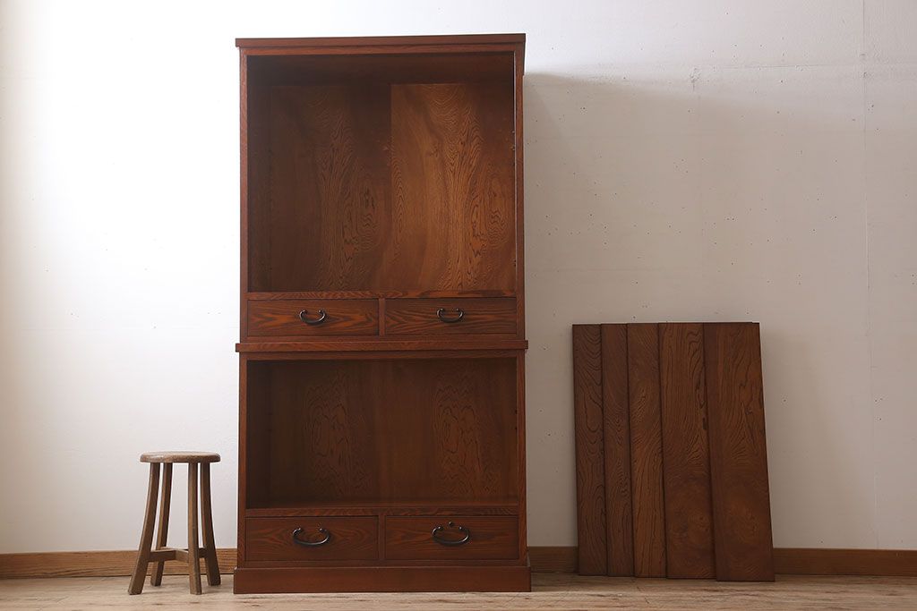 中古　タモ材製　民芸家具　高級品　2段重ね食器棚(定価38万8千円)