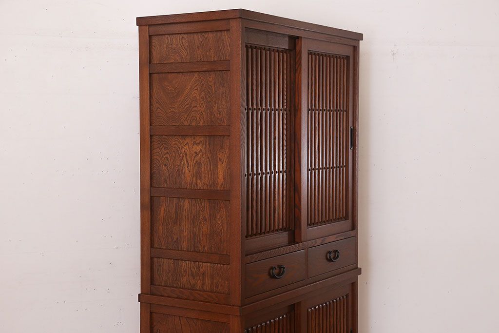 中古　タモ材製　民芸家具　高級品　2段重ね食器棚(定価38万8千円)