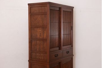 中古　タモ材製　民芸家具　高級品　2段重ね食器棚(定価38万8千円)