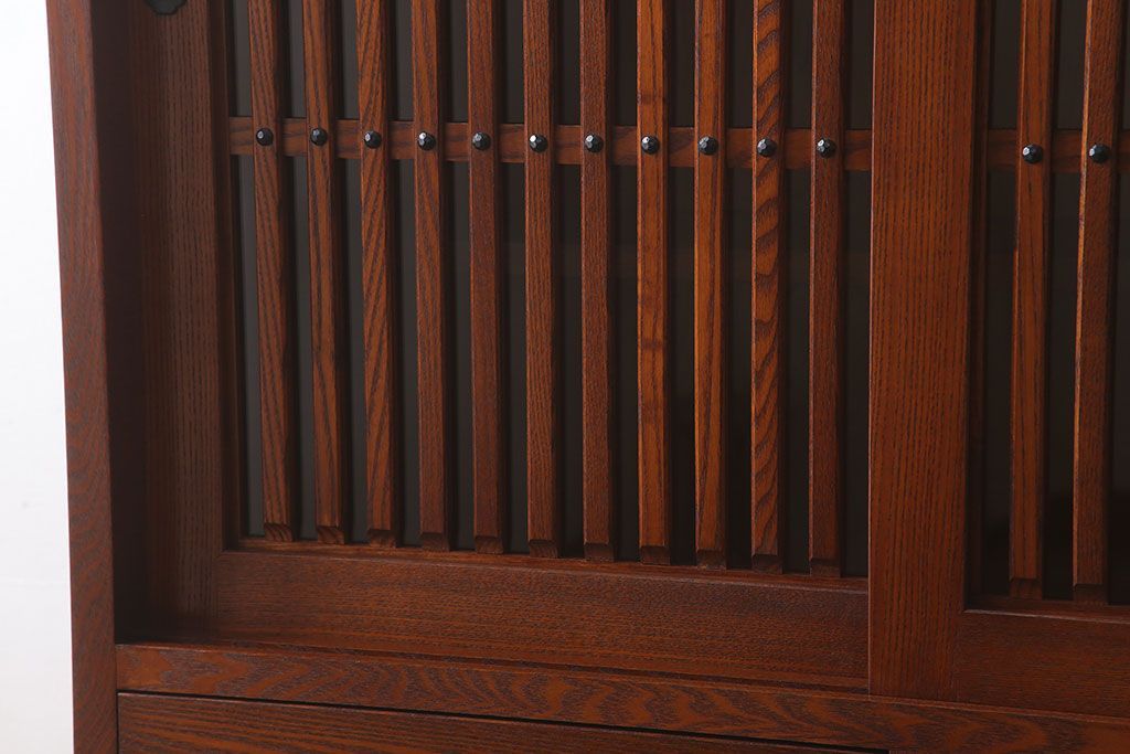 中古　タモ材製　民芸家具　高級品　2段重ね食器棚(定価38万8千円)