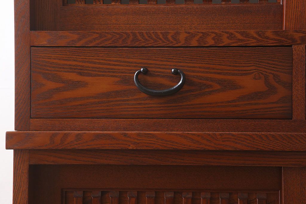 中古　タモ材製　民芸家具　高級品　2段重ね食器棚(定価38万8千円)