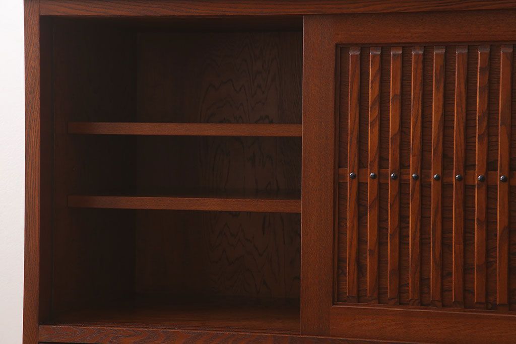 中古　タモ材製　民芸家具　高級品　2段重ね食器棚(定価38万8千円)