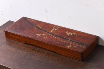 アンティーク雑貨 アンティーク 漆塗り クスノキ材 蒔絵入り襟箱(半襟箱)