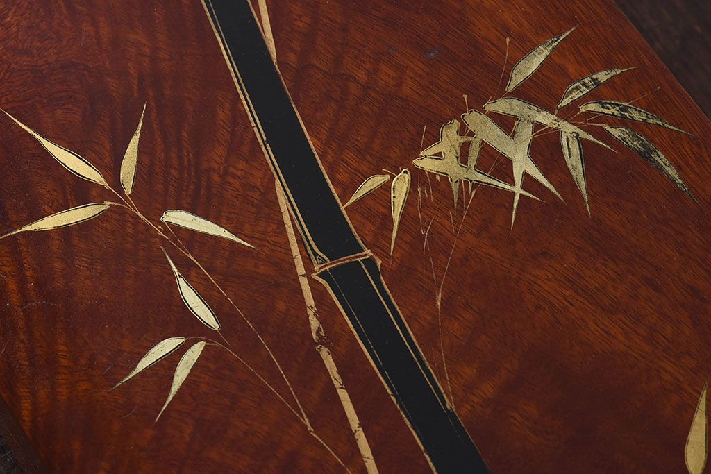 アンティーク雑貨 アンティーク 漆塗り クスノキ材 蒔絵入り襟箱(半襟箱)