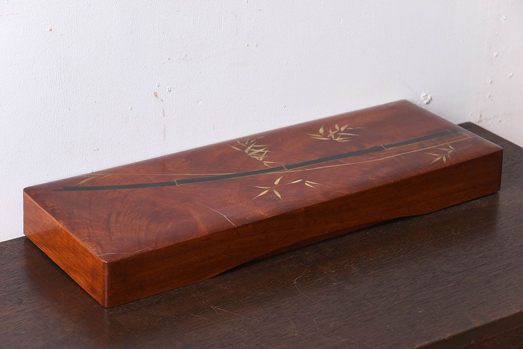 アンティーク雑貨 アンティーク 漆塗り クスノキ材 蒔絵入り襟箱(半襟箱)