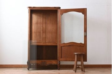 ヴィンテージ家具　フランスビンテージ　オーク材製　彫刻入りガラスケース(ショーケース)