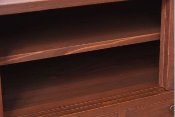 アンティーク家具　アンティーク　気泡ガラス引き戸の鉄脚ローボード(2)