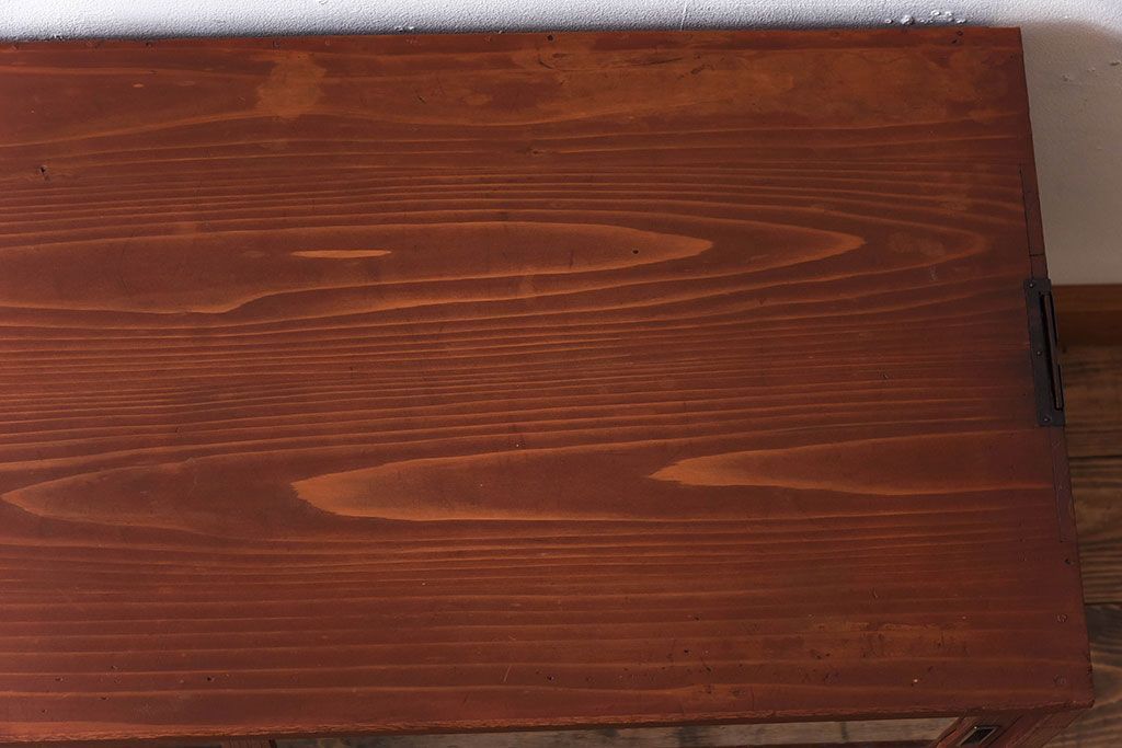 アンティーク家具　アンティーク　気泡ガラス引き戸の鉄脚ローボード(2)