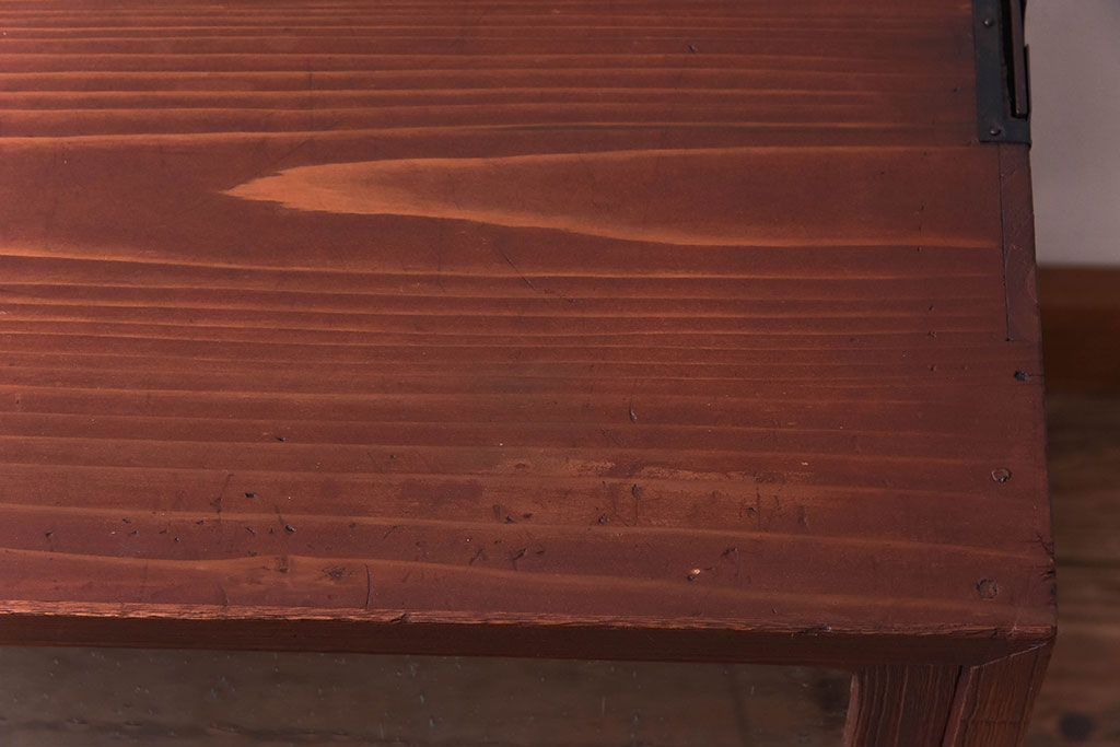 アンティーク家具　アンティーク　気泡ガラス引き戸の鉄脚ローボード(2)