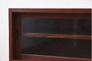 アンティーク家具　アンティーク　気泡ガラス引き戸の鉄脚ローボード(2)