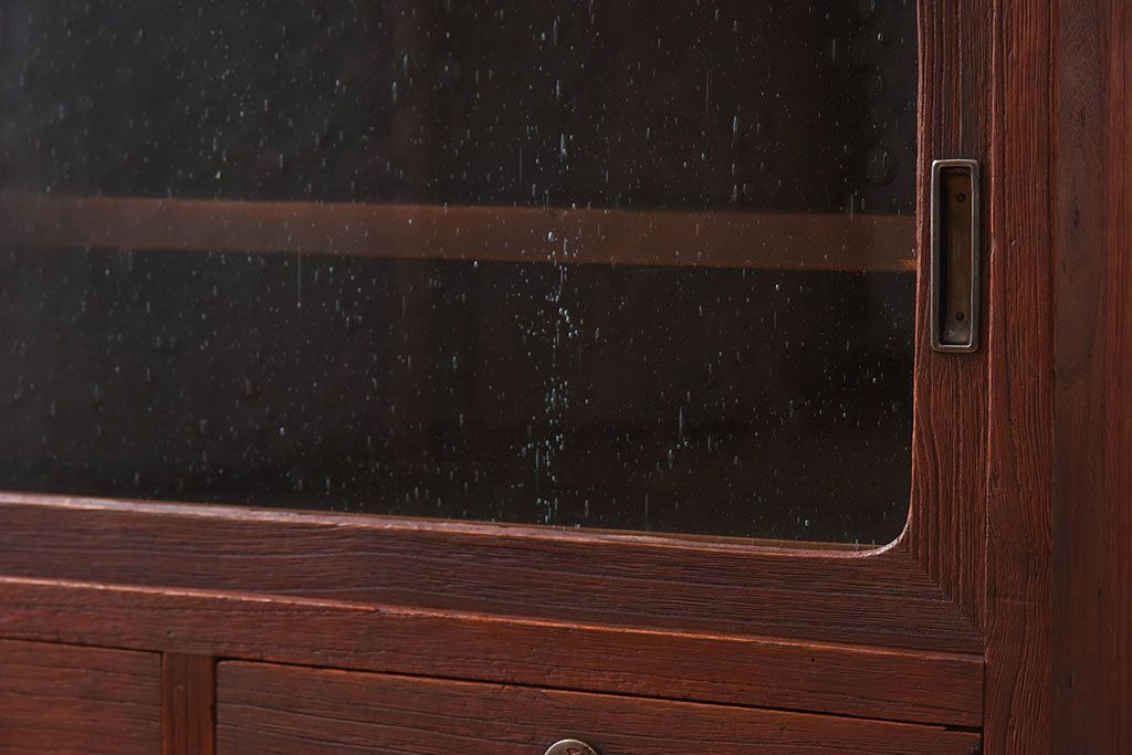 アンティーク家具　アンティーク　気泡ガラス引き戸の鉄脚ローボード(2)