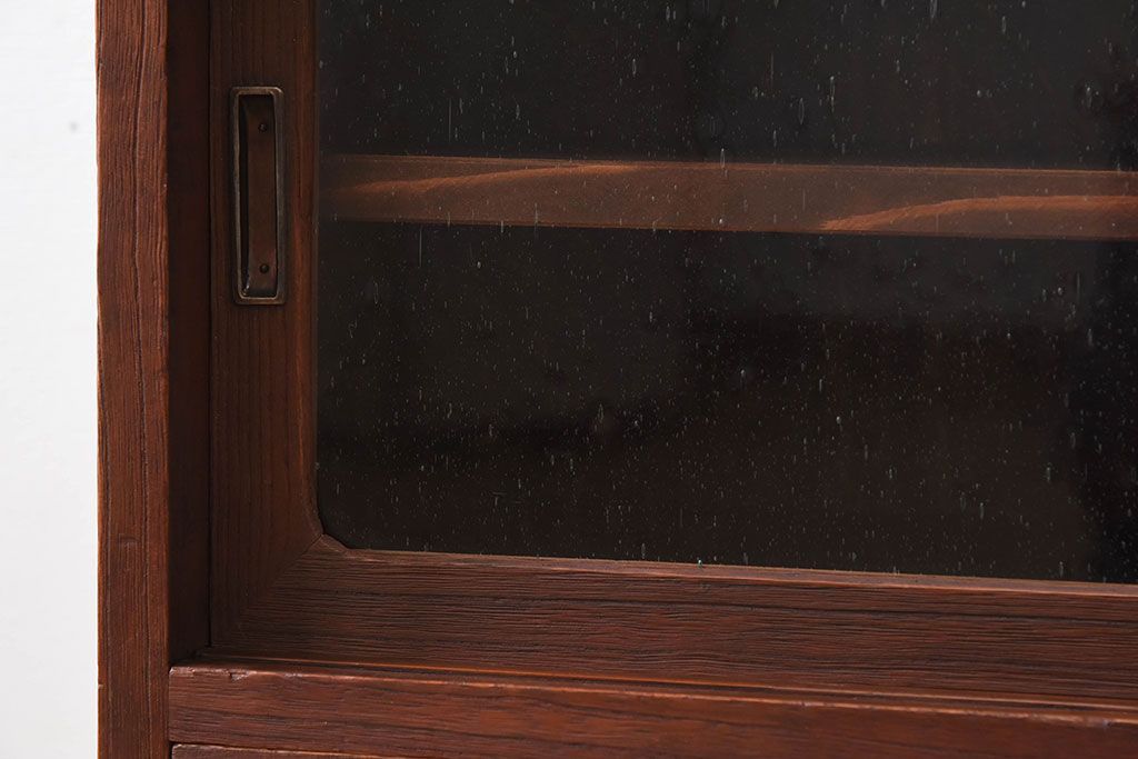 アンティーク家具　アンティーク　気泡ガラス引き戸の鉄脚ローボード(2)