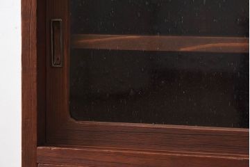 アンティーク家具　アンティーク　気泡ガラス引き戸の鉄脚ローボード(2)