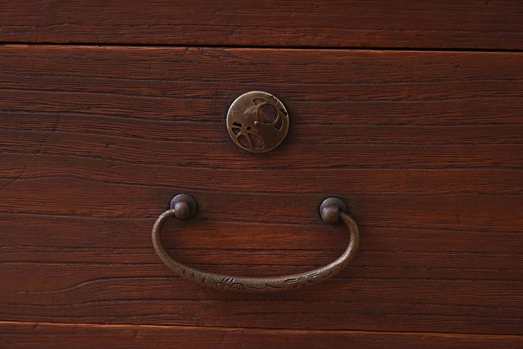 アンティーク家具　アンティーク　気泡ガラス引き戸の鉄脚ローボード(2)