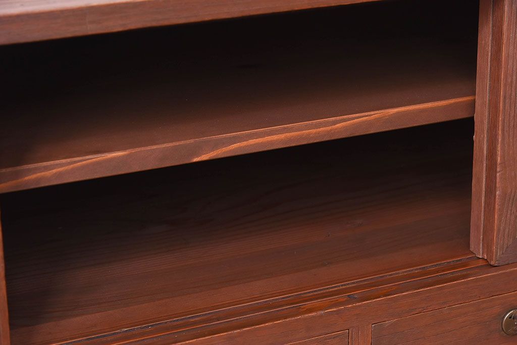 アンティーク家具　アンティーク　気泡ガラス引き戸の鉄脚ローボード(2)