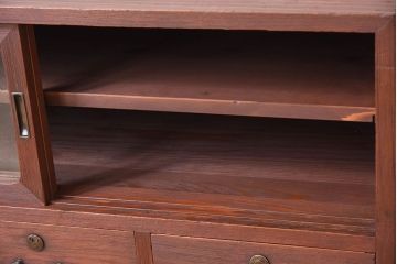 アンティーク家具　アンティーク　気泡ガラス引き戸の鉄脚ローボード(2)