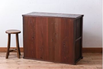 アンティーク家具　結霜ガラス入り!前面欅材の小ぶりなアンティーク収納棚(2)