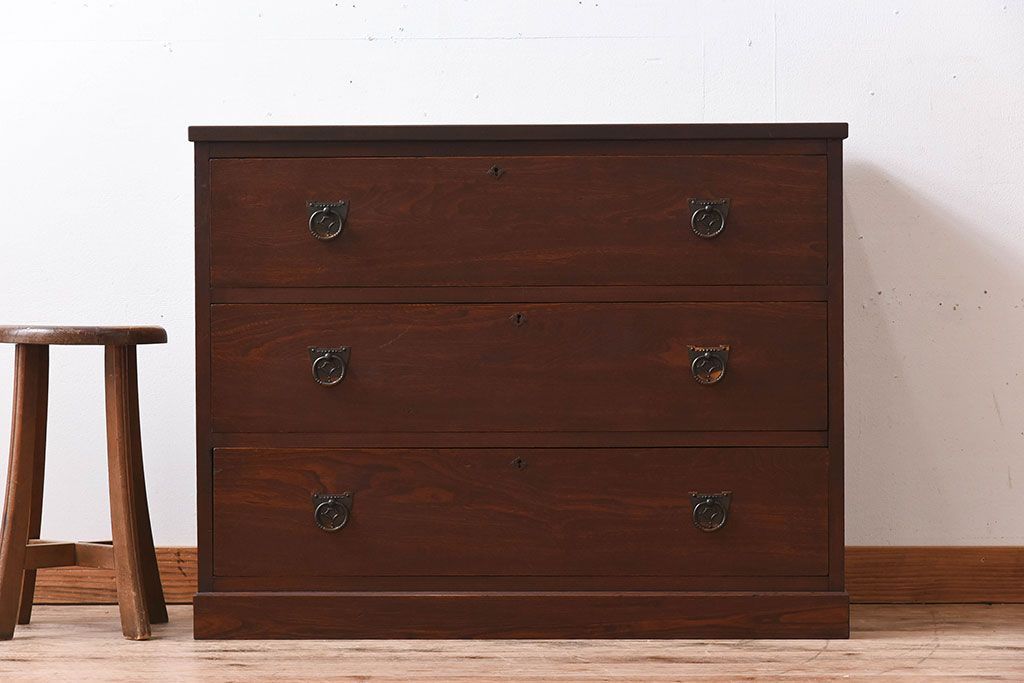 アンティーク家具　大正ロマン　上手物　古い木製のアンティークチェスト