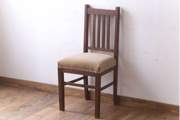 アンティーク家具　クッション座面　ナラ材製のシンプルなアンティークチェア(2)