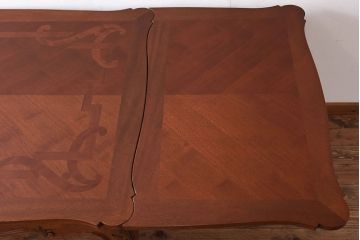 ヴィンテージ家具　フランスビンテージ　パーケット天板　マホガニー材　猫脚のエクステンションテーブル
