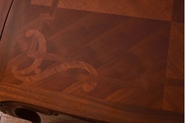 ヴィンテージ家具　フランスビンテージ　パーケット天板　マホガニー材　猫脚のエクステンションテーブル