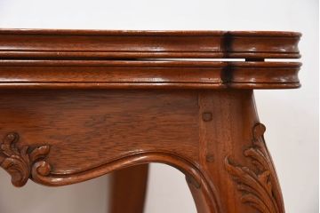 ヴィンテージ家具　フランスビンテージ　パーケット天板　マホガニー材　猫脚のエクステンションテーブル