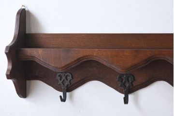 アンティーク雑貨　オランダビンテージ　お皿立て付き　オーク材のウォールフック