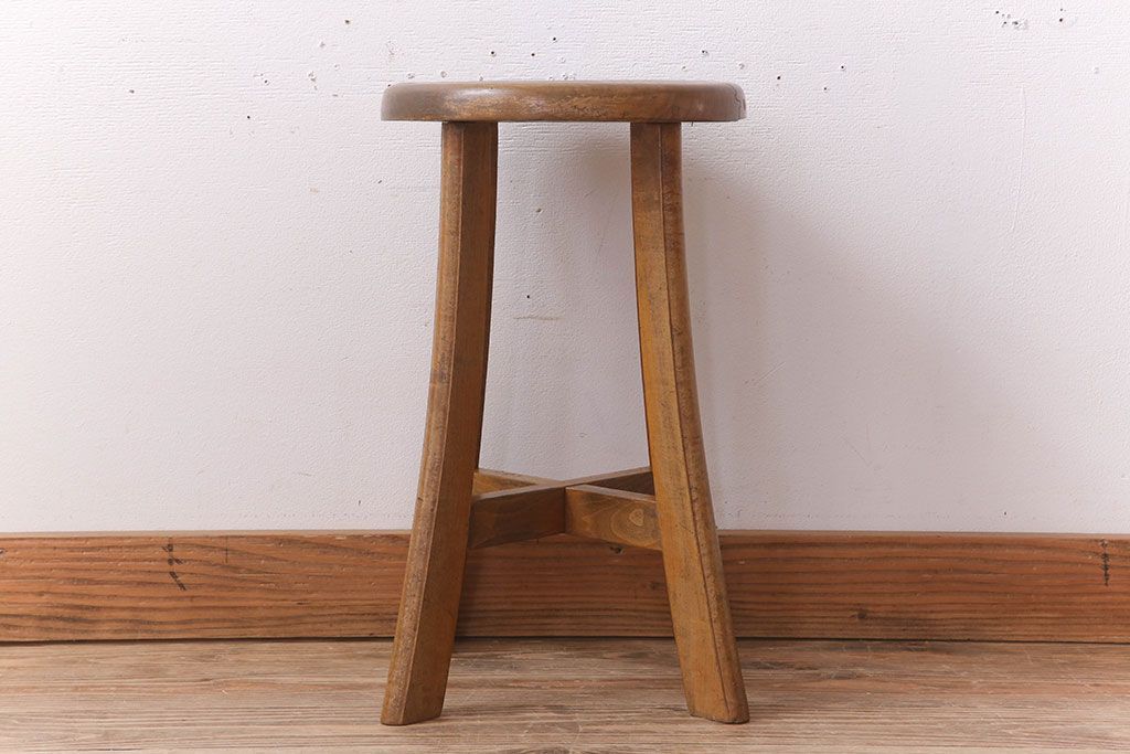 アンティーク家具　シンプルデザイン　アンティークの丸型スツール(2)