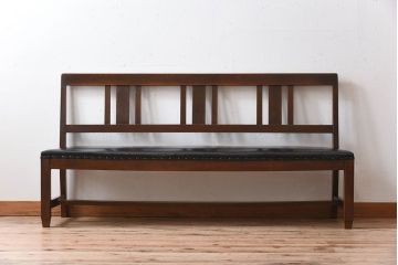 レトロ家具　ナラ材　昭和レトロ　古い木製のアンティークソファベンチ(長椅子)