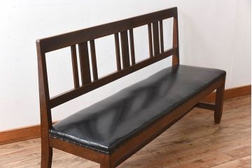レトロ家具　ナラ材　昭和レトロ　古い木製のアンティークソファベンチ(長椅子)