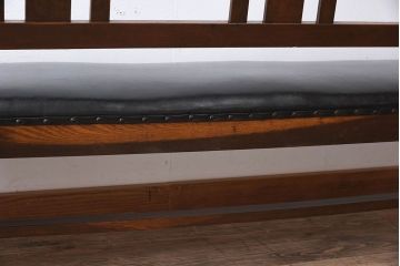 レトロ家具　ナラ材　昭和レトロ　古い木製のアンティークソファベンチ(長椅子)