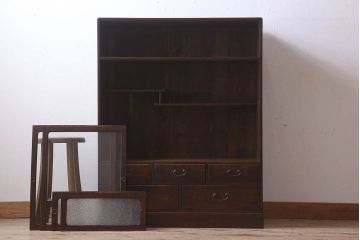 アンティーク家具　ダイヤガラス入り!和製アンティークの古い茶箪笥