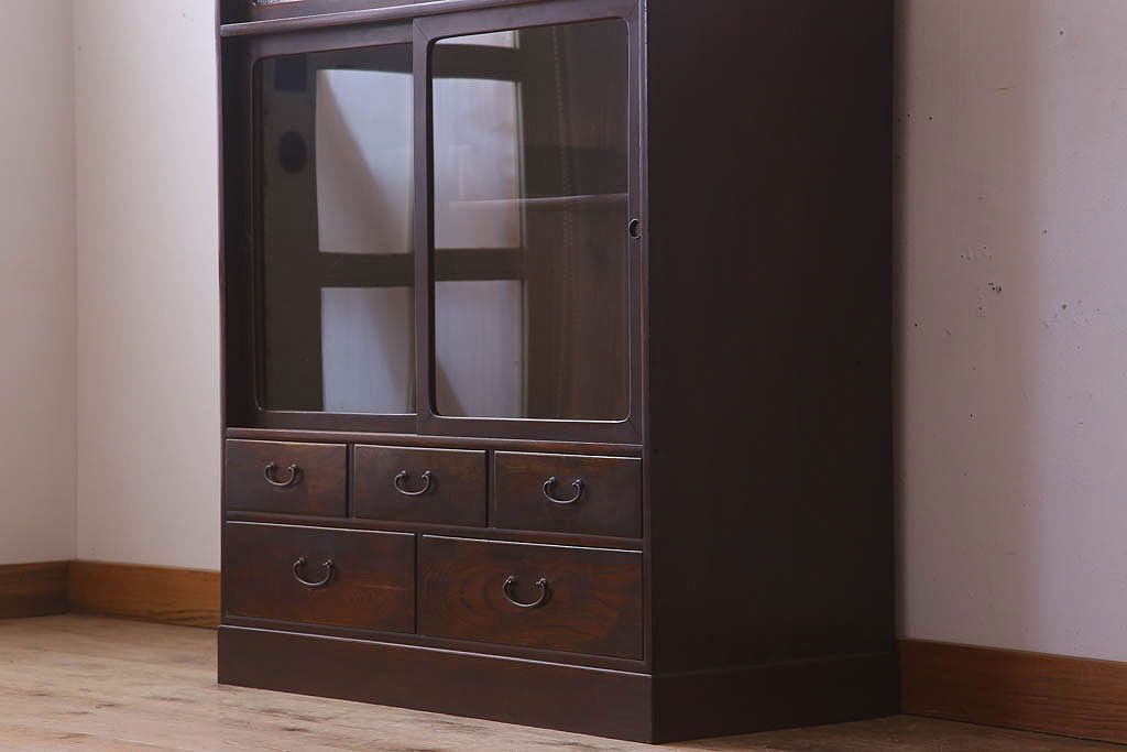 アンティーク家具　ダイヤガラス入り!和製アンティークの古い茶箪笥