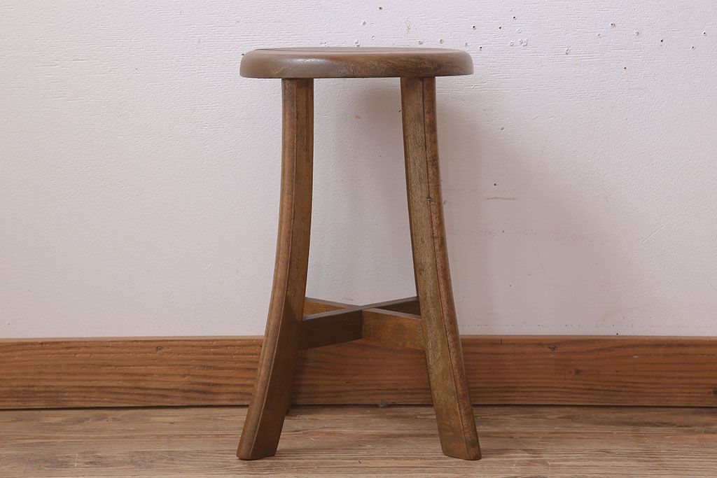 アンティーク家具　シンプルデザイン　アンティークの丸型スツール(3)