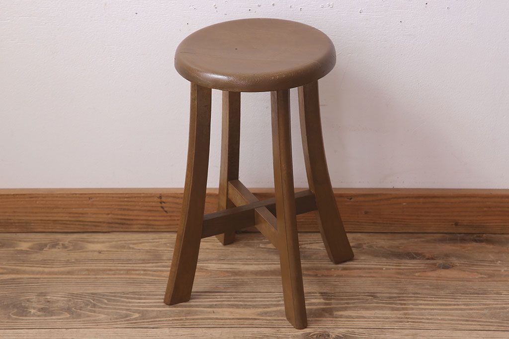 アンティーク家具　シンプルデザイン　アンティークの丸型スツール(3)