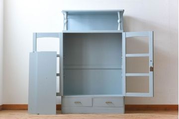 アンティーク家具　モールガラス入り!アンティークのペイント本箱(ブックケース)