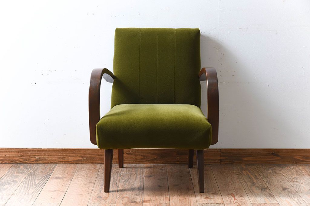 レトロ家具　ブナ材　シンプルでレトロなアンティーク1人掛けアームソファ(1)