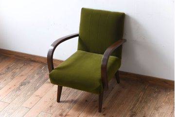 レトロ家具　ブナ材　シンプルでレトロなアンティーク1人掛けアームソファ(1)