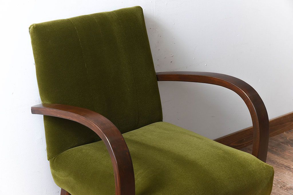 レトロ家具　ブナ材　シンプルでレトロなアンティーク1人掛けアームソファ(1)