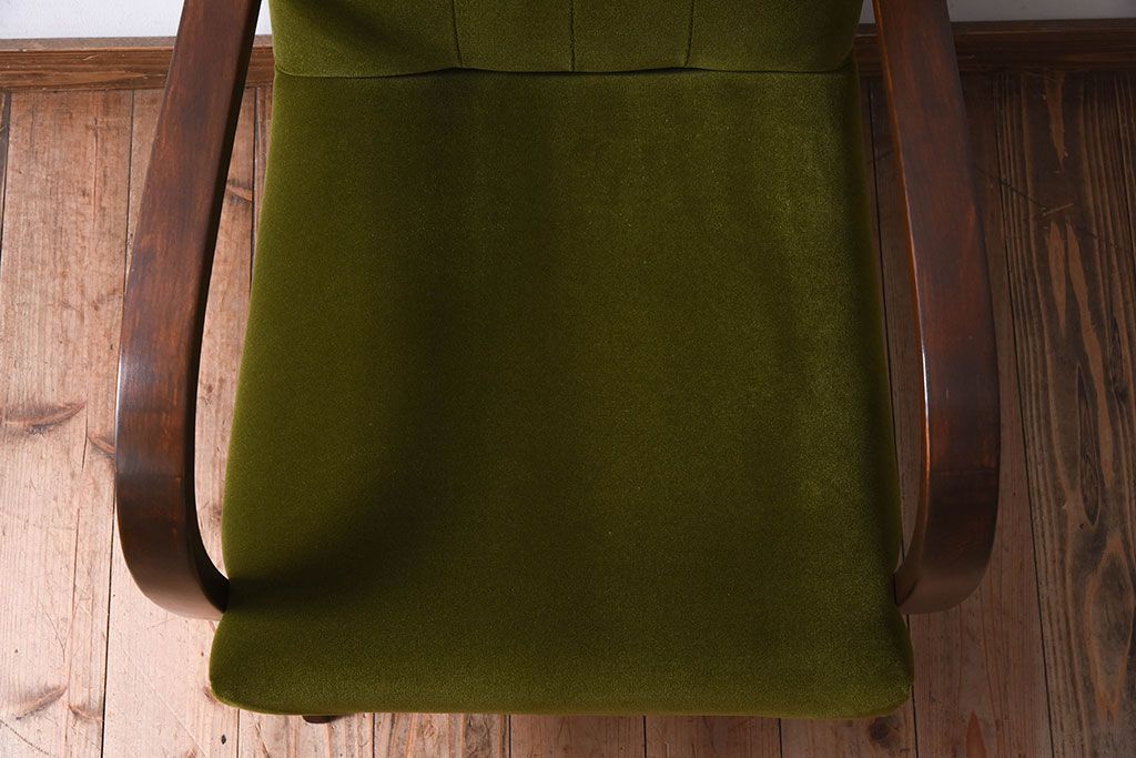 レトロ家具　ブナ材　シンプルでレトロなアンティーク1人掛けアームソファ(1)