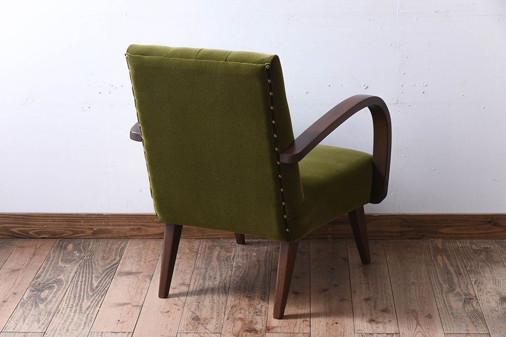 レトロ家具　ブナ材　シンプルでレトロなアンティーク1人掛けアームソファ(1)