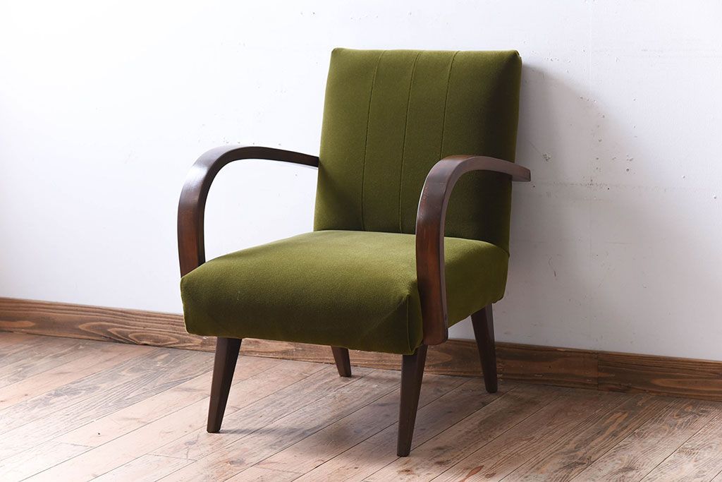 レトロ家具　ブナ材　シンプルでレトロなアンティーク1人掛けアームソファ(2)