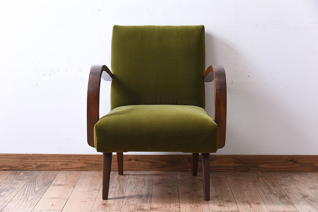 レトロ家具　ブナ材　シンプルでレトロなアンティーク1人掛けアームソファ(2)