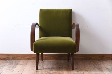 レトロ家具　ブナ材　シンプルでレトロなアンティーク1人掛けアームソファ(2)